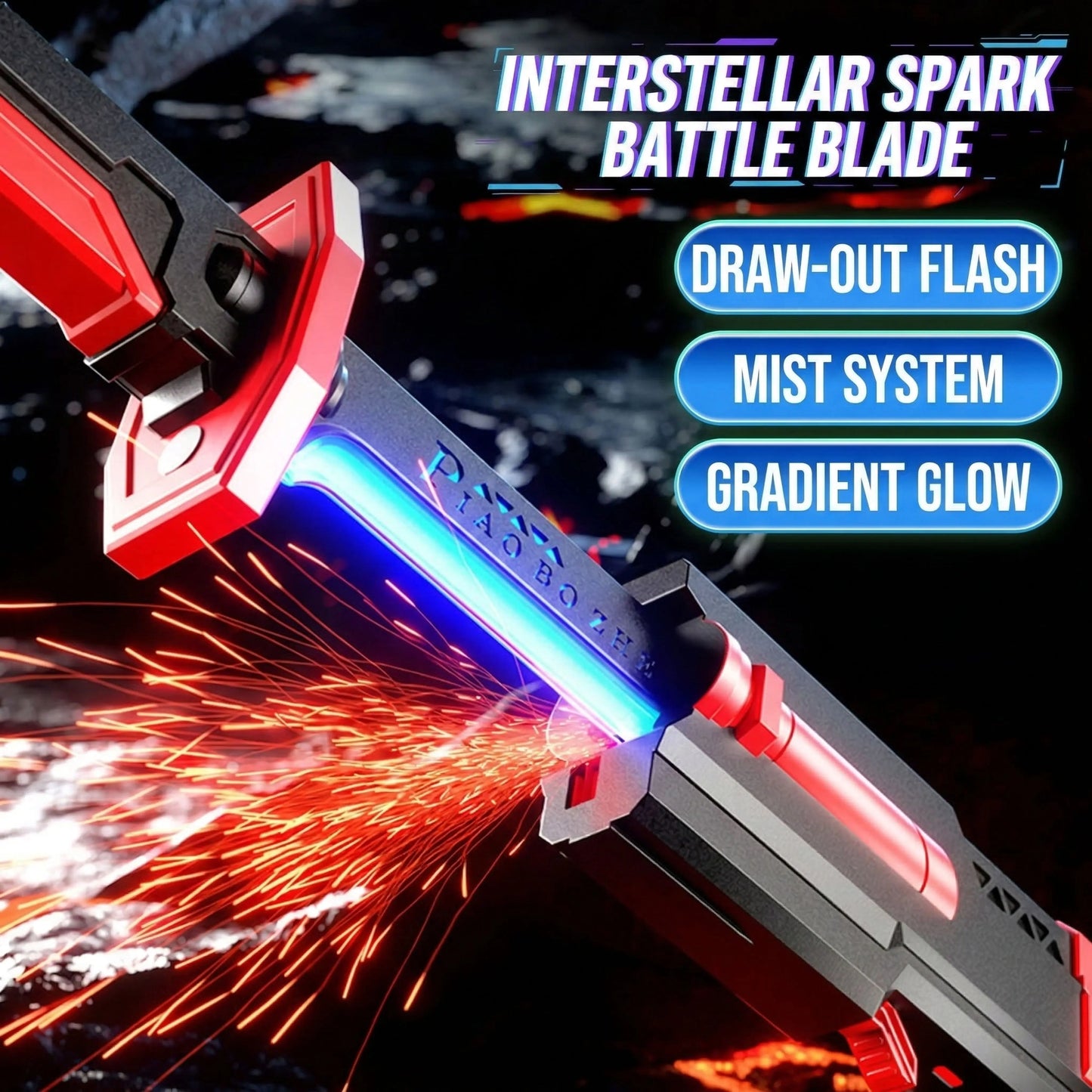Interstellar Spark Battle Saber - LED Light up Sword with Mist & Spark Effects, Rechargeable Toy for Kids & Adults