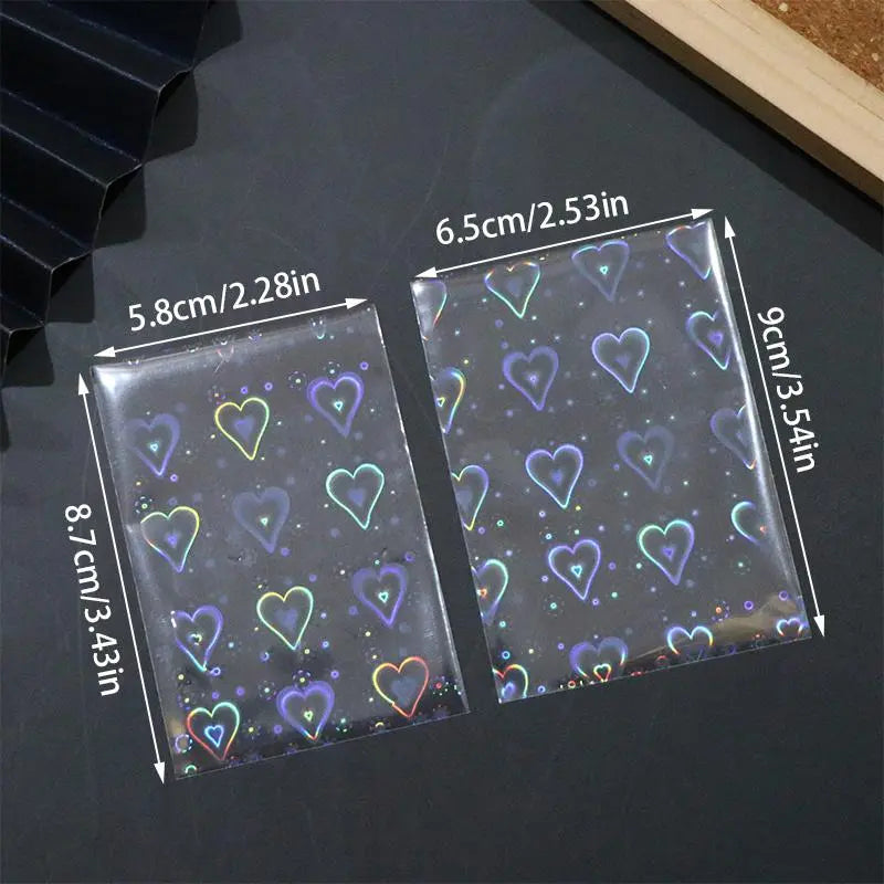 Heart Pattern Photocard Sleeve, 50Pcs/Pack Laser Card Sleeve, Holographic Film for Card Making, DIY Scrapbooking Supplies, Gifts & Wrapping Supplie