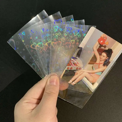 Heart Pattern Photocard Sleeve, 50Pcs/Pack Laser Card Sleeve, Holographic Film for Card Making, DIY Scrapbooking Supplies, Gifts & Wrapping Supplie