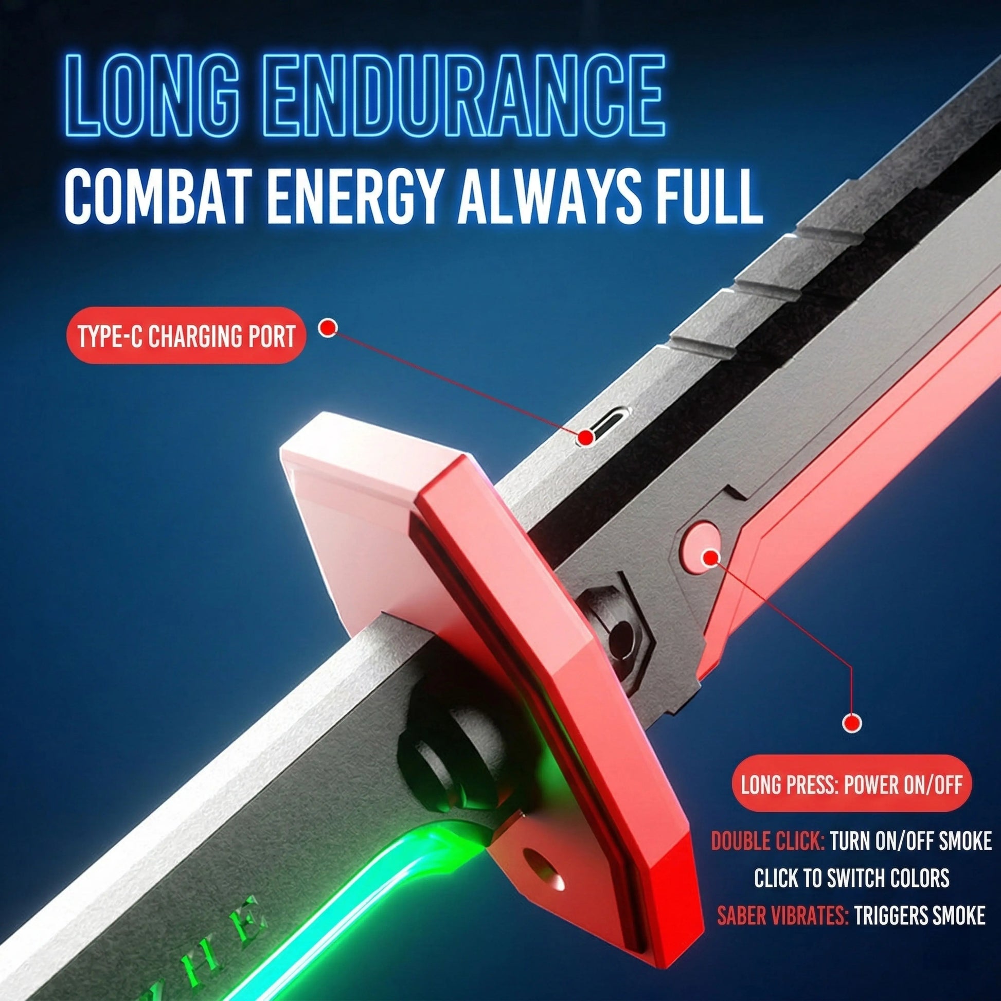 Interstellar Spark Battle Saber - LED Light up Sword with Mist & Spark Effects, Rechargeable Toy for Kids & Adults